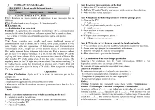 Première page de Anglais 4e — 1er devoir surveillé, 2e semestre (2020-2021) · CEG SEKERE
