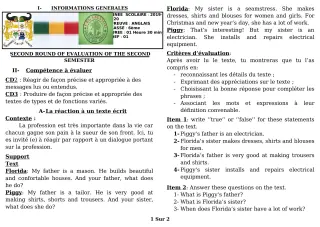 Première page de Devoir surveillé de ANGLAIS — 6e — CEG GBESSOU (2019)
