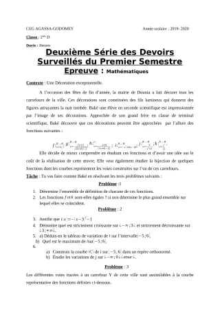 Première page de PCT 2nde D — 2e devoir surveillé, 1er semestre (2019-2020) · CEG Agassa Godomey