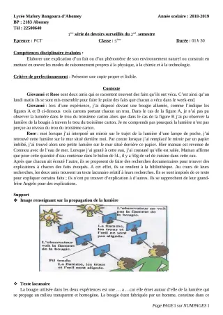 Première page de PCT 5e — 1er devoir surveillé, 2e semestre (2018-2019) · Lycée Houegbadja d'Abomey (Ex Mafory Bangoura)