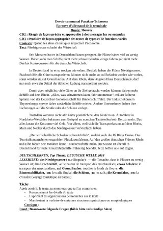 Première page de Allemand Tle A & B, Tle A2 — Devoir surveillé (2018-2019) · CEG Banikanni