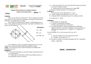 Première page de Mathématiques 4e — 1er devoir surveillé, 1er semestre (2022-2023) · CEG SEKERE