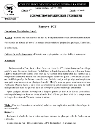 Première page de PCT 6e — Composition, 2e trimestre (2019-2020) · CPEG La Finesse