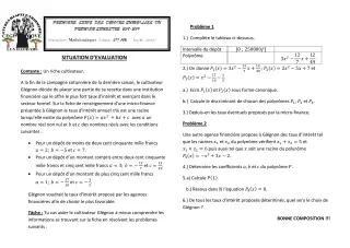 Première page de Mathématiques 1ère A1, 1ère A2, 1ère B — 1er devoir surveillé (2018-2019) · CEG1 Covè