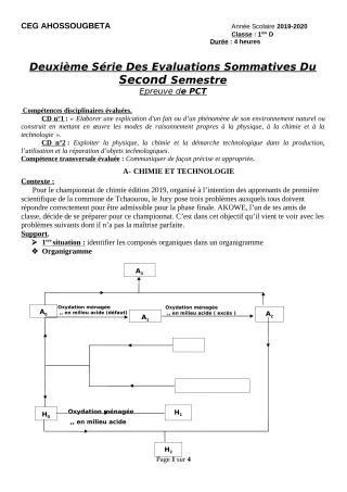 Première page de PCT 1ère D — 2e évaluation sommative, 2e semestre (2019-2020) · CEG Ahossougbéta