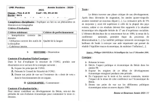 Première page de Histoire-Géographie Tle A1, Tle A2, Tle B — 1er devoir surveillé, 1er semestre (2020-2021) · LMB