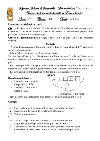 Première page de PCT 6e — 1er devoir surveillé, 1er semestre (2018-2019) · PMB