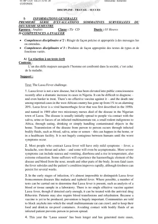 Première page de Anglais Tle C, Tle D — 2e semestre (2020-2021) · CEG Dantokpa