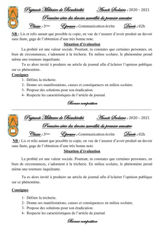 Première page de Français 3e — 1er devoir surveillé, 1er semestre (2020-2021) · PMB