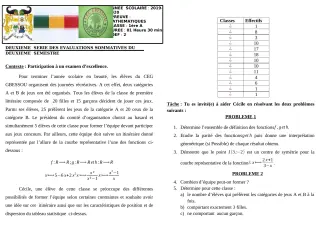 Première page de Mathématiques 1ère A1, 1ère A2 — 2e évaluation sommative, 2e semestre (2019-2020) · CEG GBESSOU