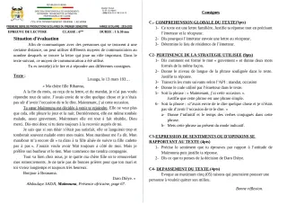 Première page de Français 6e — 1re production scolaire, 1er semestre (2019-2020) · CEG1 Adjarra