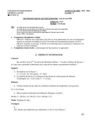 Première page de PCT 5e — Composition, 2e semestre (2019-2020) · CEG Ganvié