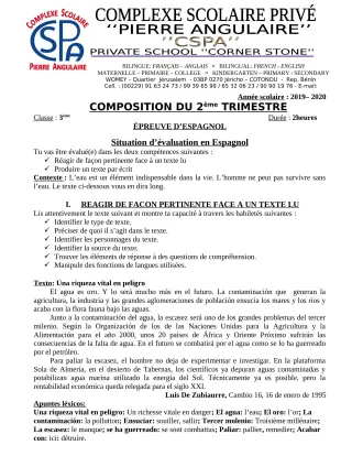 Première page de Espagnol 3e ML — 3e composition (2019-2020) · CPEG PIERRE ANGULAIRE