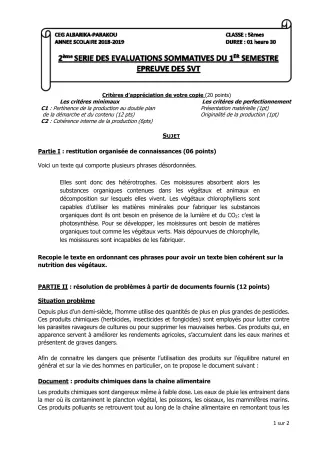 Première page de SVT 5e — Composition (2018-2019) · CEG Albarika