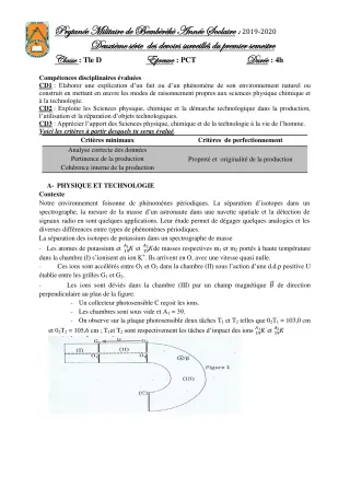 Première page de PCT Tle D — 2e devoir surveillé, 1er semestre (2019-2020) · PMB