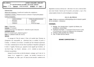 Première page de Philosophie 1ère D — Devoir surveillé, 2e semestre (2018-2019) · CEG BOUCA