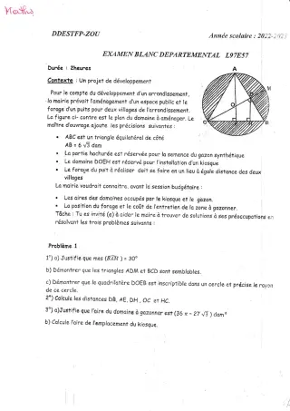 Première page de Examen Blanc de MATHS GENE — 3e — CEG1 Abomey (2022)