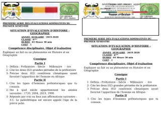Première page de Histoire-Géographie 6e — 1re évaluation sommative, 1er semestre (2019-2020) · CEG GBESSOU