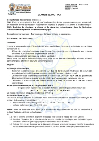 Première page de Examen Blanc de PCT — 3e — CPEG LE PHARAON (2019)