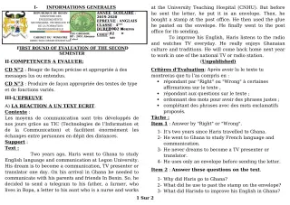 Première page de Devoir surveillé de ANGLAIS — 4e, 4e ML — CEG GBESSOU (2019)