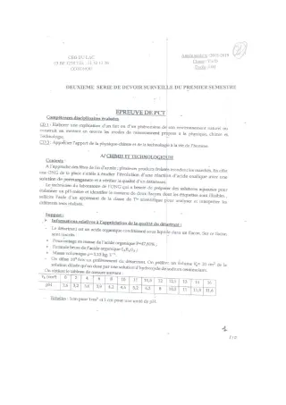 Première page de PCT Tle D — 2e devoir surveillé (2018-2019) · CEG du Lac