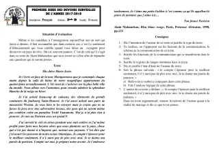 Première page de Français 2nde D — 1er devoir surveillé (2017-2018) · CEG1 Covè