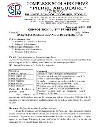 Première page de SVT 6e — Composition (2019-2020) · CPEG PIERRE ANGULAIRE