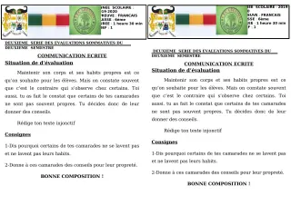 Première page de Français 6e — 2e évaluation sommative, 2e semestre (2019-2020) · CEG GBESSOU