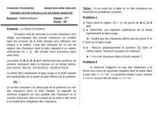 Première page de Mathématiques 3e, 3e ML — 1er devoir surveillé, 2e semestre (2018-2019) · CEG Albarika