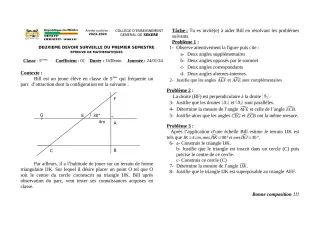 Première page de Mathématiques 5e — 2e devoir surveillé, 1er semestre (2023-2024) · CEG SEKERE