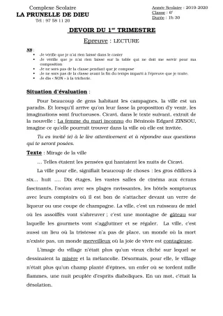 Première page de Français 6e — Composition, 1er trimestre (2019-2020) · CEPG La Prunelle de Dieu