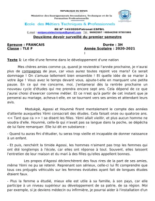 Première page de Anglais Tle EL, Tle F4 — 2e devoir surveillé, 1er semestre (2020-2021) · CPET des métiers techniques et professionnels