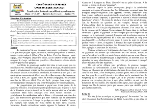 Première page de Français 1ère A2, 1ère D — 1er devoir surveillé, 2e semestre (2020-2021) · CEG SEKERE