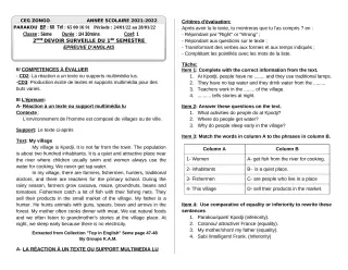 Première page de Anglais 5e — 1er devoir surveillé, 1er semestre (2021-2022) · CEG ZONGO