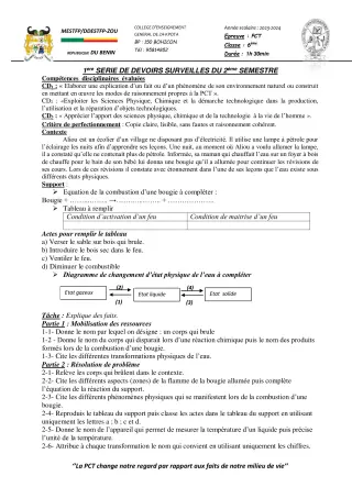 Première page de PCT 6e — 1er devoir surveillé, 2e semestre (2023-2024) · CEG ZA-KPOTA