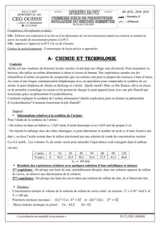Première page de PCT 6e, 5e, 4e, 2nde D, 1ère D — 2e semestre (2018-2019) · CEG Ouinhi