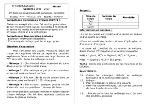 Première page de PCT 5e — 1er devoir surveillé, 2e semestre (2018-2019) · CEG BAKA