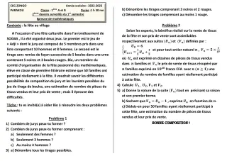 Première page de Mathématiques 1ère A1, 1ère A2, 1ère B — Devoir surveillé, 1er semestre (2022-2023) · CEG ZONGO