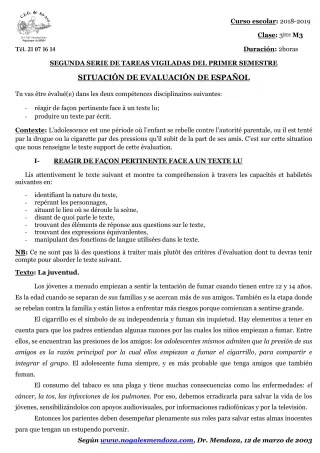 Première page de Espagnol 3e ML — 2018-2019 · CEG Sô-Ava