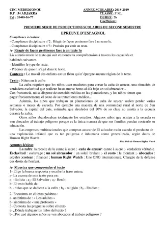 Première page de Espagnol 4e ML, 3e ML — 1re production scolaire, 2e semestre (2018-2019) · CEG Mèdédjonou