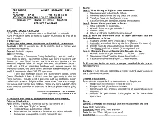Première page de Anglais 5e — 1er devoir surveillé, 1er semestre (2021-2022) · CEG ZONGO