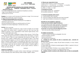 Première page de Espagnol 4e — 2e devoir surveillé, 2e semestre (2023-2024) · CEG SEKERE