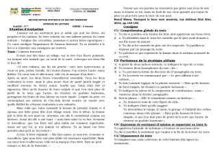 Première page de Français 3e — 2e devoir surveillé, 2e semestre (2022-2023) · CEG SEKERE