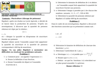 Première page de Mathématiques 2nde A — 1re évaluation sommative, 1er semestre (2019-2020) · CEG GBESSOU