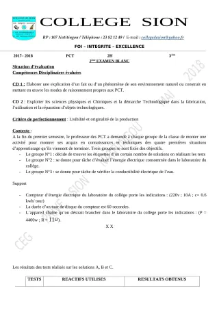 Première page de PCT 3e — 1er semestre (2019-2020) · CEG PRIVE SION DES AD