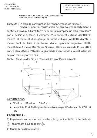 Première page de Mathématiques 2nde C, 2nde D — 1er devoir surveillé, 2e semestre (2019-2020) · CEG Yagbe
