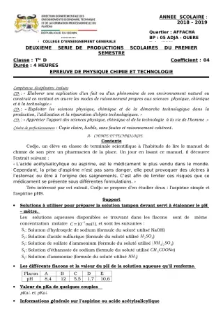 Première page de PCT Tle D — 2018-2019 · CEG Adja - Ouèrè