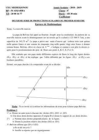 Première page de Histoire-Géographie 6e — 2e production scolaire, 1er semestre (2018-2019) · CEG Mèdédjonou