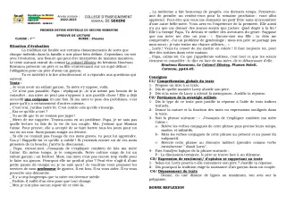Première page de Français 4e — 1er devoir surveillé, 2e semestre (2022-2023) · CEG SEKERE