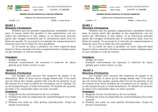 Première page de Français 5e — 1er devoir surveillé, 2e semestre (2021-2022) · CEG SEKERE